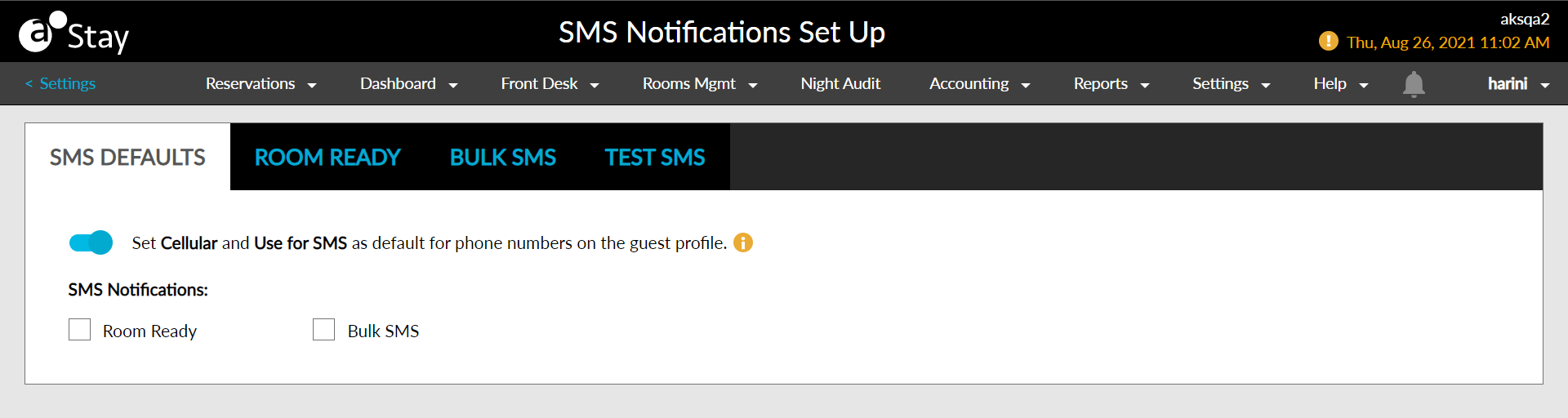 Sms defaults